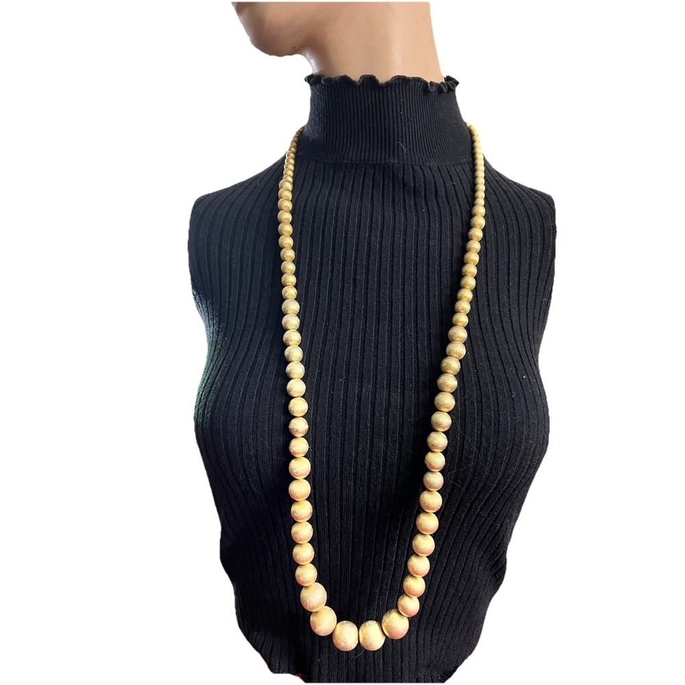Les Bernard Vintage 40" Graduated Bead Necklace Gold Tone Satin Finish Mob Wife
